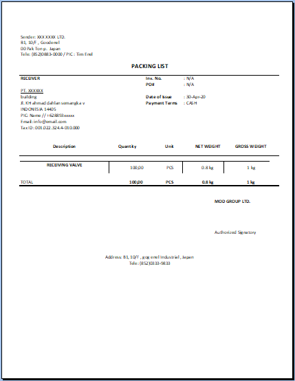 Contoh Packing List Ekspor – Ilmu